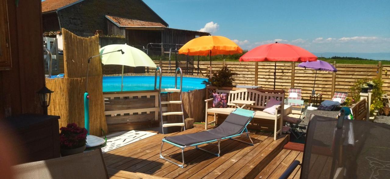 Petite maison sur la colline du Gibloux: 1chambre,1 salon et salle de bain privés au rez de chaussé, piscine extérieur et BBQ , Le Châtelard-Montreux Esterno foto